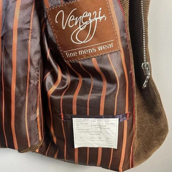 Venezzi Sport Coat L Brown Lined Textured Cosplay Eclectic Zipper Fall Business - Picture 5 of 14